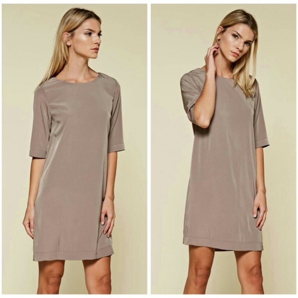TAUPE EXPOSED ZIPPER SLIP DRESS